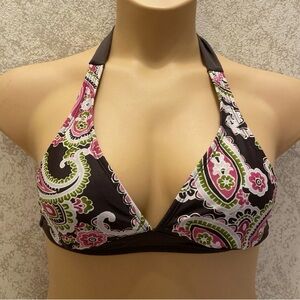 Athleta Pink, Green & Brown Paisley Halter Bikini Top